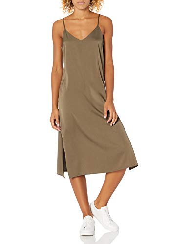 The Drop Damen Ana Midi-Kleid, V-Ausschnitt, seidiger Slip-Dress-Stil, Grün, L von The Drop