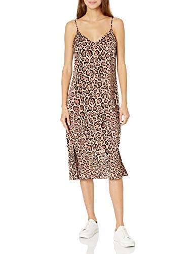 The Drop Damen Ana Midi-Kleid, V-Ausschnitt, seidiger Slip-Dress-Stil, Leopardenmuster, S von The Drop