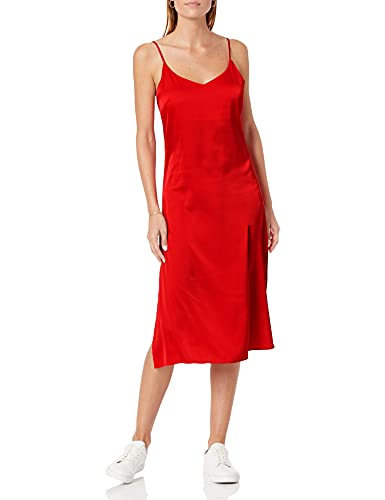 The Drop Damen Ana Midi-Kleid, V-Ausschnitt, seidiger Slip-Dress-Stil, Rot, XXL von The Drop