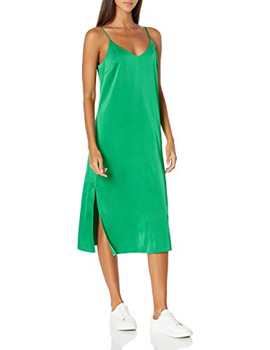 The Drop Damen Ana Midi-Kleid, V-Ausschnitt, seidiger Slip-Dress-Stil, Smaragdgrün, 3X von The Drop