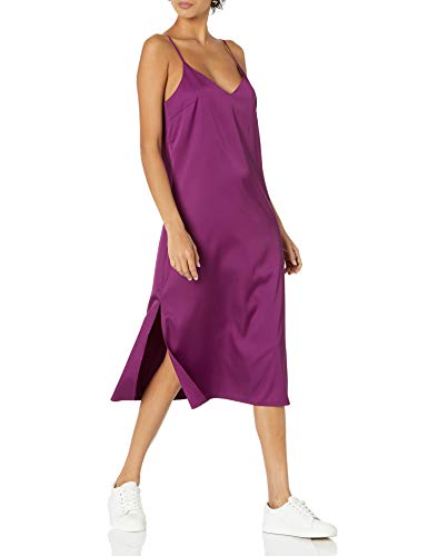 The Drop Damen Ana Midi-Kleid, V-Ausschnitt, seidiger Slip-Dress-Stil, Traubensaft, M von The Drop