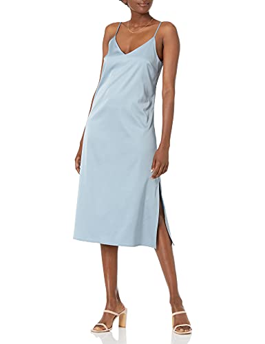 The Drop Damen Ana Silky Midi-Slip-Kleid mit V-Ausschnitt, Hellblau, S von The Drop