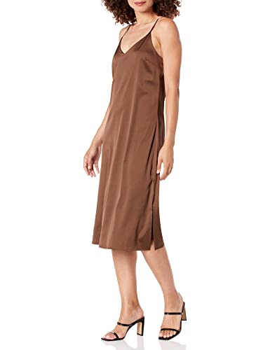 The Drop Damen Ana Silky Midi-Slip-Kleid mit V-Ausschnitt, Kaffeebohnen, XXL Große Größen von The Drop