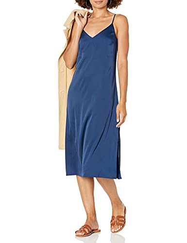 The Drop Damen Ana Silky Midi-Slip-Kleid mit V-Ausschnitt, Marineblau, XL von The Drop