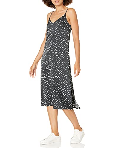 The Drop Damen Ana Silky Midi-Slip-Kleid mit V-Ausschnitt, Weiß/Schwarz gepunktet, L von The Drop