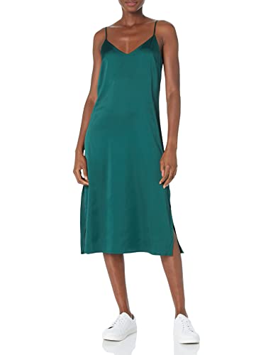 The Drop Damen Ana Silky Midi-Slip-Kleid mit V-Ausschnitt, Trek Green, XS von The Drop