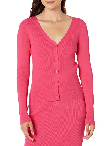 The Drop Damen Anya enganliegende Rippstrickjacke, Pink, M von The Drop