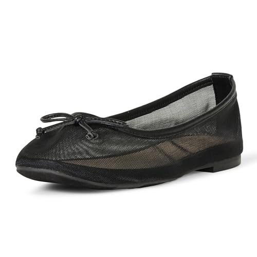 The Drop Damen Ballerinas Pepper mit Schleife, Schwarzes Netzgewebe, 39 EU von The Drop