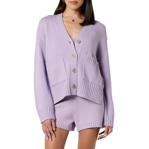 The Drop Damen Brigitte Cardigan mit großen Knöpfen und Taschen Vorn, Gerippt, Digitaler Lavendel, XL von The Drop