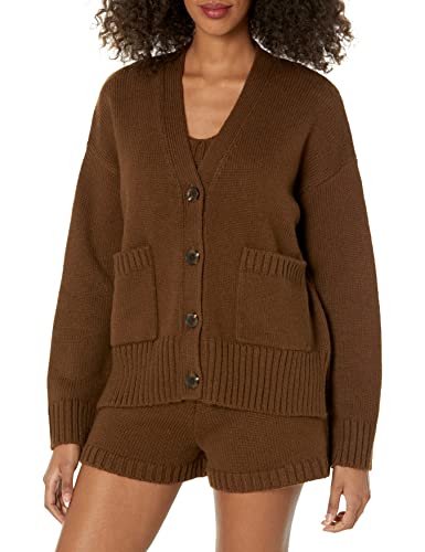 The Drop Damen Brigitte Cardigan mit großen Knöpfen und Taschen Vorn, Gerippt, Kaffeebohnen, 3XL Große Größen von The Drop