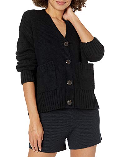 The Drop Damen Brigitte Cardigan mit großen Knöpfen und Taschen vorn, gerippt, Schwarz, XXL Große Größen von The Drop