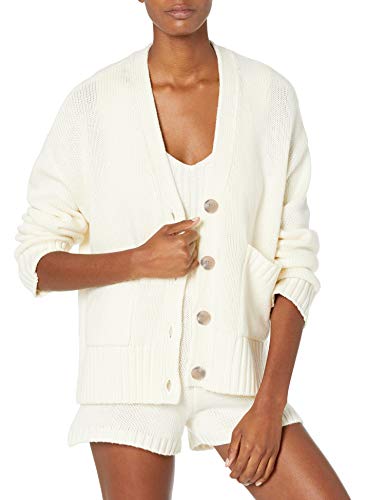 The Drop Damen Brigitte Cardigan mit großen Knöpfen und Taschen vorn, gerippt, Whisper White, M von The Drop