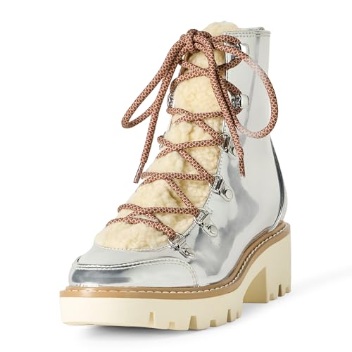 The Drop Damen Caleb Shearling Wanderstiefel, Silber Spiegel, Größe 39 von The Drop