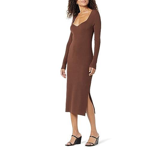 The Drop Damen Cameron Geripptes Midi-Pulloverkleid mit Sweetheart-Ausschnitt, Schokoladenbraun, XL von The Drop