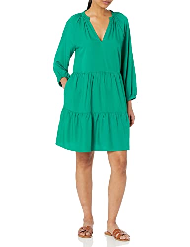 The Drop Damen @Caralynmirand Ruffle-neck Tiered Mini Dress, Ultramaringrün, L von The Drop