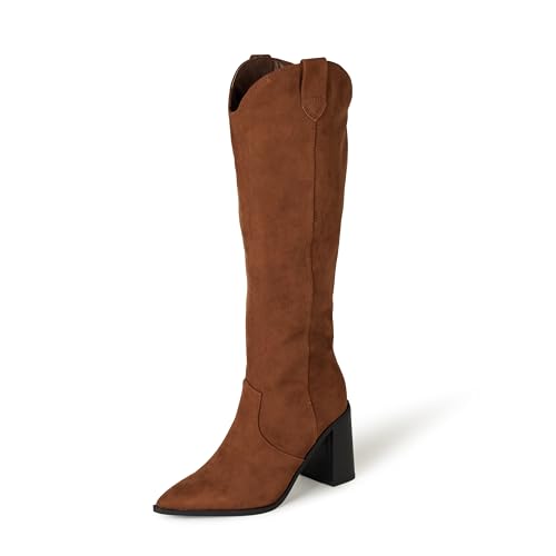 The Drop Damen Cassandra Kniehoher Westernstiefel, Cognac, 38.5 von The Drop