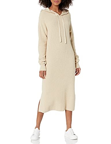 The Drop Damen Claudia kuscheliges Pullover-Midikleid mit Kapuze, Crème Brûlée, XS von The Drop