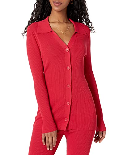 The Drop Damen Constance Ripp-Pullover mit Knopfleiste, Feuerrot., M von The Drop