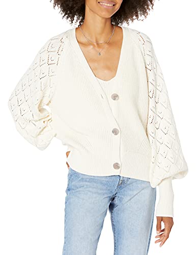 The Drop Damen Divya gestrickter Pointelle-Cardigan mit weiten Ärmeln, Whisper White, 5XL Große Größen von The Drop