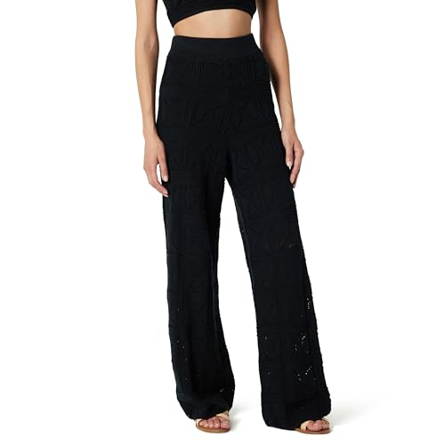 The Drop Damen Diza Pull On Flare Leg Crochet Pant, Schwarz, L von The Drop