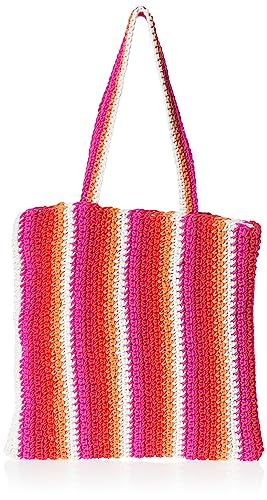 The Drop Damen Ealga Flat Handle Straw Tote, Pink/Orange Gestreift, Einheitsgröße von The Drop