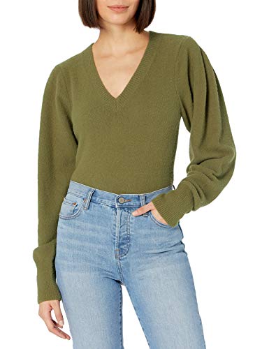 The Drop Damen Edith Pullover mit V-Ausschnitt und plissierter Schulterpartie, Capers Olive, 3XL Große Größen von The Drop