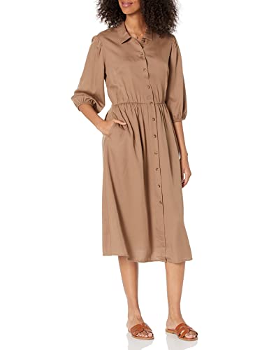 The Drop Damen Ellen Midi-Hemdkleid mit Puffärmeln und offenem Rücken, Pilz., XL von The Drop