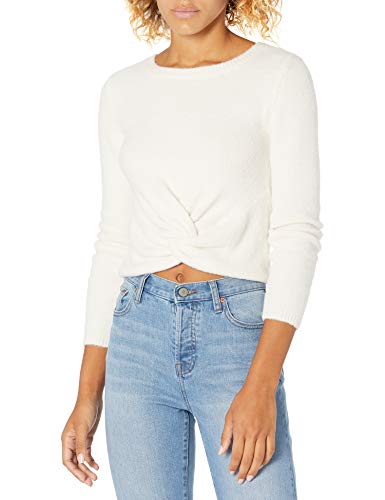 The Drop Damen Eloise Crop-Pullover, langärmlig, bequem, mit Twist-Detail vorn, Whisper White, XL von The Drop