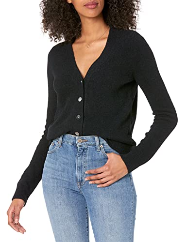 The Drop Damen Francine Cardigan mit V-Ausschnitt und Knopfleiste, kuscheliges Design, Schwarz, L von The Drop