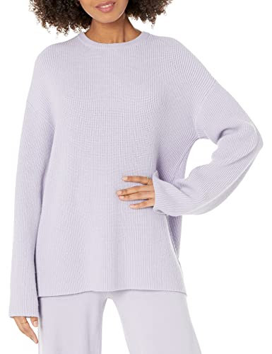 The Drop Damen Gerippter Pullover mit Rundhalsausschnitt und Rückenschlitz (in Übergröße erhältlich), Staubviolett, XXL Große Größen von The Drop