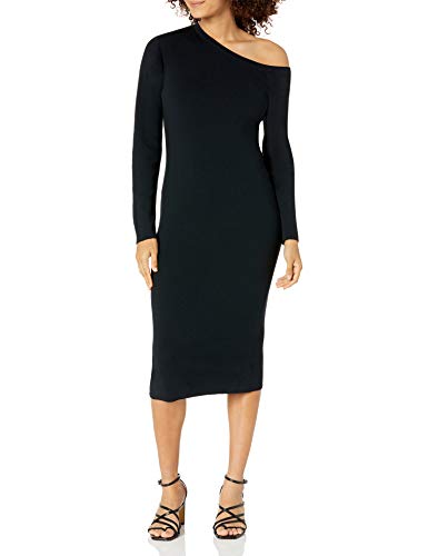 The Drop Damen Giselle Midi-Pulloverkleid mit asymmetrischem Ausschnitt, Schwarz, 4X Große Größen von The Drop