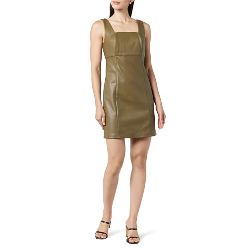 The Drop Damen Hank Minikleid aus veganem Leder mit quadratischem Ausschnitt, Kapern Olive, L von The Drop