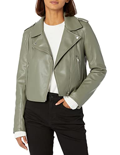 The Drop Damen Heather Bikerjacke, Kunstleder, Olivgrün, L von The Drop