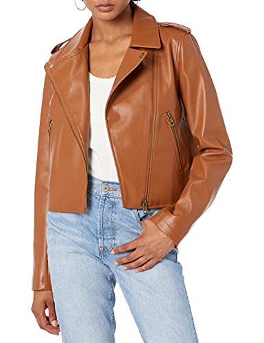 The Drop Damen Heather Bikerjacke, Kunstleder, cognac, 4XL Große Größen von The Drop