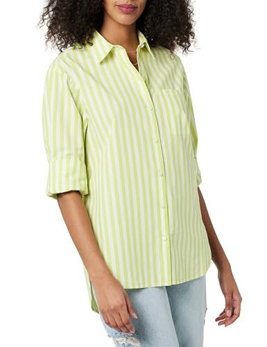 The Drop Damen Kendra Loose Fit Longshirt, Limettengrün Gestreift, XL von The Drop