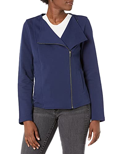 The Drop Damen Langärmelige Strick-Bikerjacke von @caralynmirand, Marineblau, M von The Drop