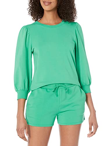 The Drop Damen Leona Sweatshirt mit kurzen Puffärmeln und Rundhalsausschnitt aus French Terry, Jade, XXL Große Größen von The Drop