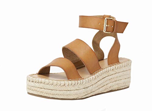 The Drop Damen Listilla Flatform-Espadrilles mit Knöchelriemen, Braun Cognac, 36 EU von The Drop