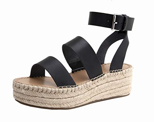 The Drop Women's Listilla Espadrille Flatform Ankle Strap Sandal, Faux Leather Black, 10 von The Drop