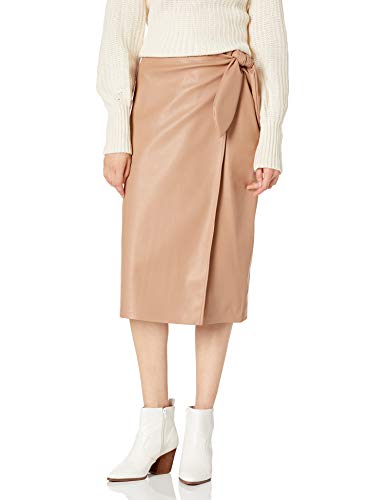 The Drop Damen Manon Midirock aus Kunstleder, Wickel-Design vorn, Camel, XL von The Drop