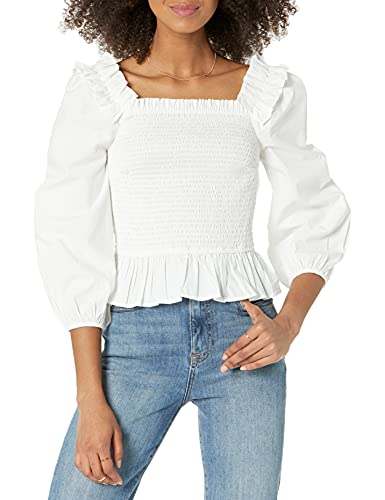 The Drop Damen Marisol langärmliges gesmoktes Crop-Top mit Rüschen, Weiß, 4XL Große Größen von The Drop