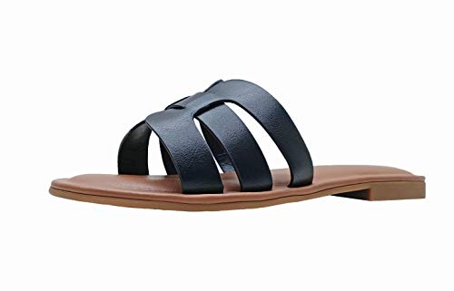 The Drop Damen Monika Flat H-band Slide Sandal Flat Sandal, Schwarz, 40 EU (9 US) von The Drop