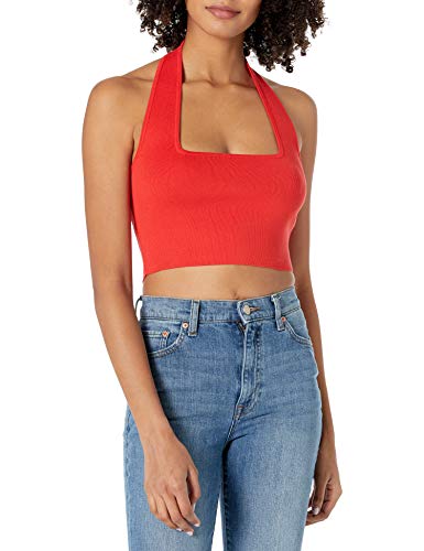 The Drop Damen Neckholder-Bralette Greta, enganliegend, rechteckiger Schnitt, Rot, L von The Drop