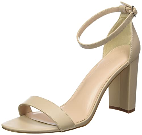 The Drop Damen Rebecca Riemensandalen mit Hohem Blockabsatz Heeled Sandal, Beige, 36.5 EU von The Drop