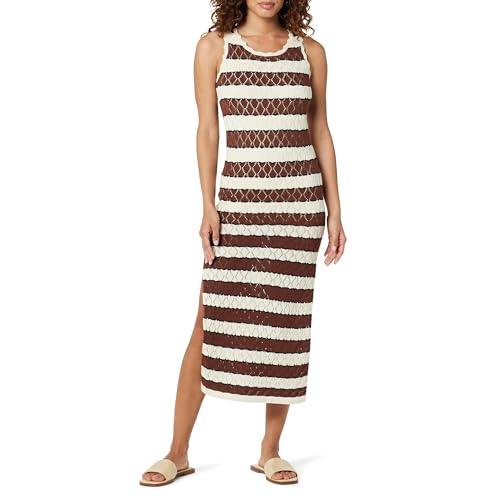 The Drop Damen Ritu Crochet Maxi Dress, Pointelle Neutral Stripe, XL von The Drop