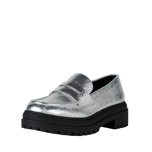 The Drop Damen Ryan Slipper mit Lug-Sohle, Silver Crinkle Metallic, 39.5 von The Drop