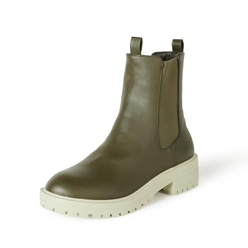 The Drop Damen Saviah Chelsea-Schlupfstiefel mit dicker Sohle, Olive Pastellgrün, 41 von The Drop