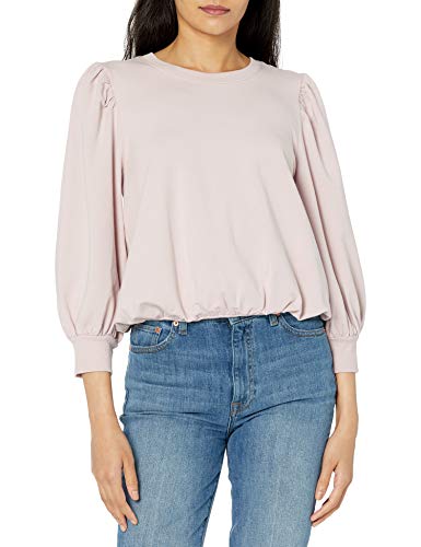 The Drop Damen Sweatshirt Leona, kurze Puffärmel, Rundhalsausschnitt, French Terry, Rosa, XS von The Drop