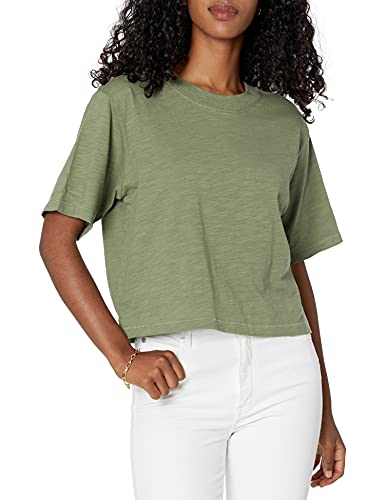 The Drop Damen Sydney T-Shirt, kurzer Cropped-Stil, Rundhalsausschnitt, Olivgrün, XXL von The Drop