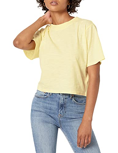 The Drop Damen Sydney T-Shirt, kurzer Cropped-Stil, Rundhalsausschnitt, Pastellgelb., S von The Drop